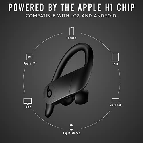 Beats wireless earphones with Apple H1 chip compatibility for iPhone, iPad, MacBook, iMac, Apple TV, and Apple Watch.