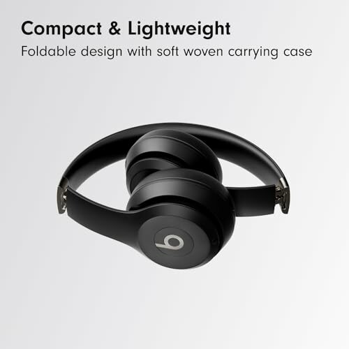 Foldable black headphones with soft woven carrying case.