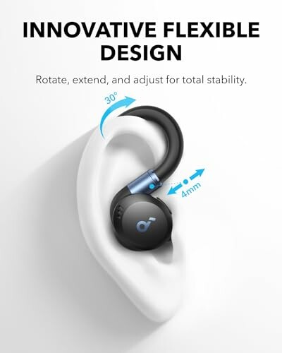 Earbud with innovative flexible design showing rotation and adjustment capabilities.