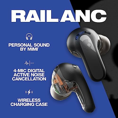 RAIL ANC wireless earbuds with noise cancellation and charging case