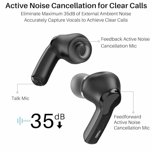 Wireless earbuds with active noise cancellation for clear calls.